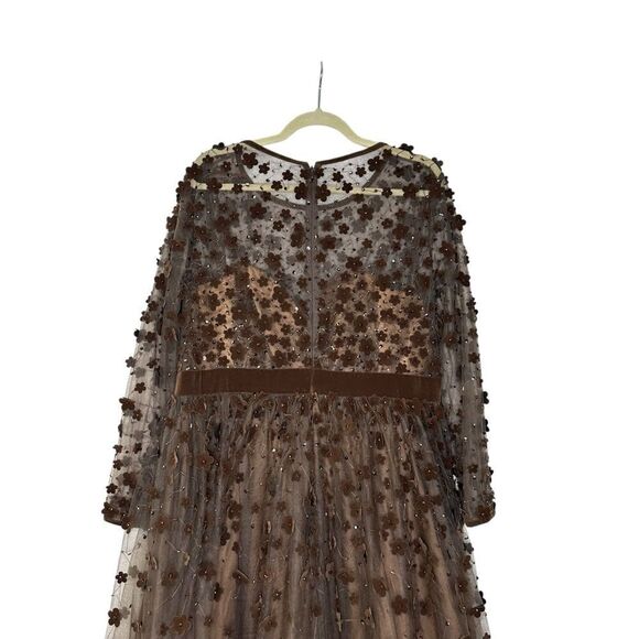 Mac Duggal 67007 Brown Embellished Illusion High Neck Long Sleeve Fit & Flare Dr - Picture 7 of 14